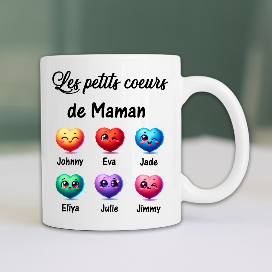 Mug personnalisable avec coeurs et prénoms